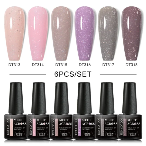 Nail Kit Set Glitter Gel Polish UV With Base & Top Coat - Image 3