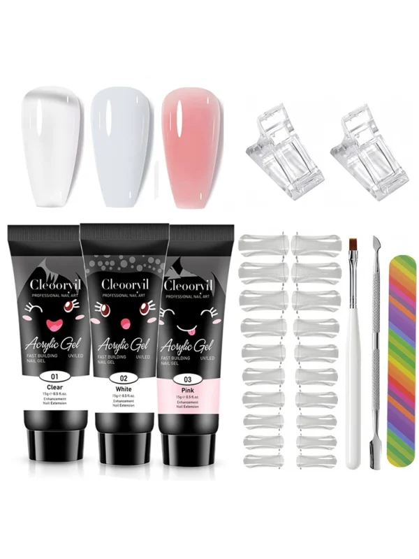 9in1 Gel Nail Kit - 15ml Poly Gel Set with Tools, Quick Builder & Soak Off