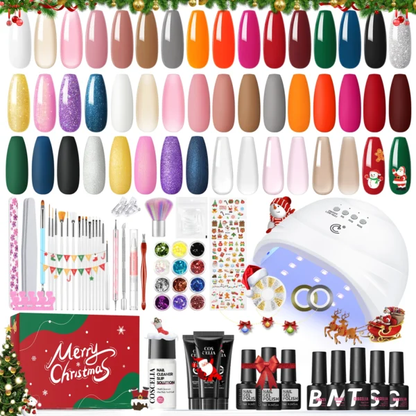 Coscelia Nail Kit Set 20PCS Gel Polish, 3PCS Poly Gel, Nail Lamp