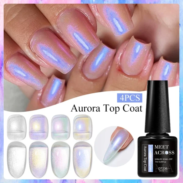 Nail Kit Set 4PCS Aurora Top Coat UV Gel Varnish Manicure Set