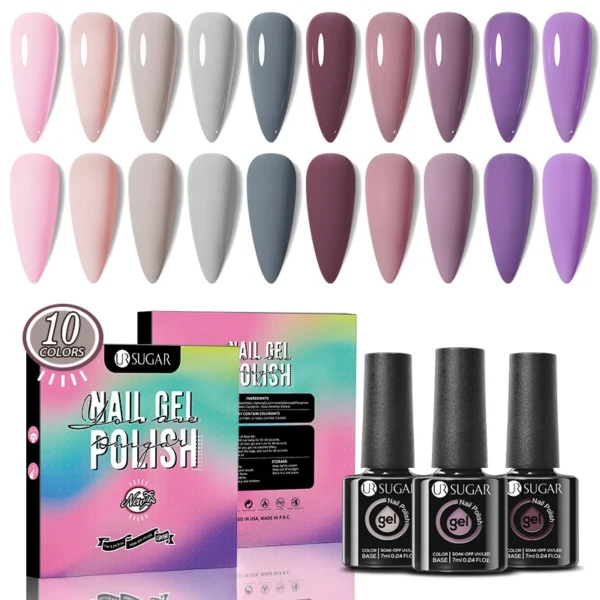 Nail Kit Set 10Pcs - Professional Gel Polish Nude Purple Colors - Image 3