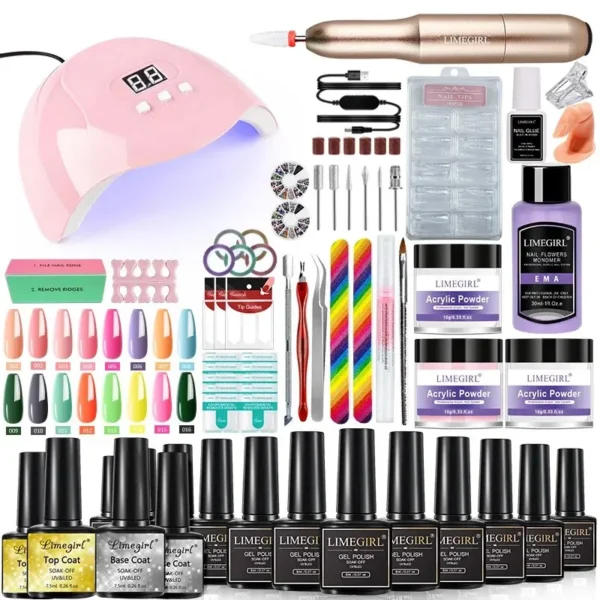 Acrylic Nails Gel Polish Set with UV Lamp Dryer Manicure Kit