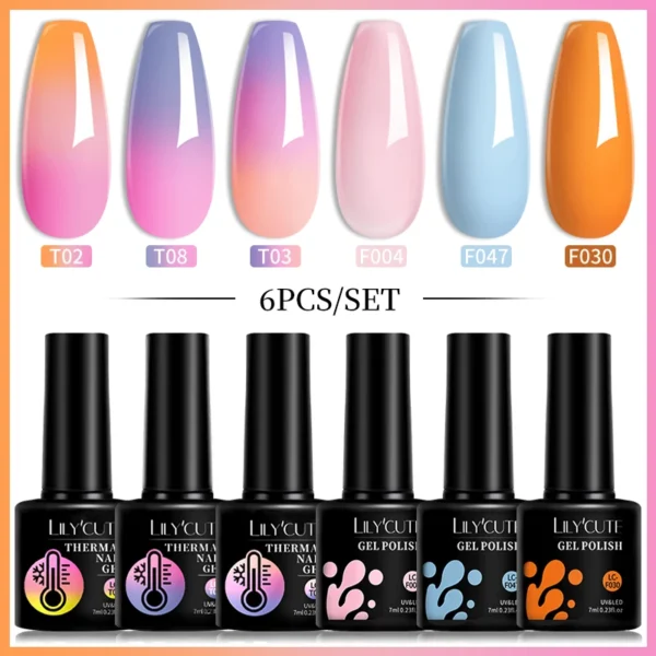 LILYCUTE 6PCs Thermal Gel Nail Kit - Temperature Changing Soak Off - Image 3