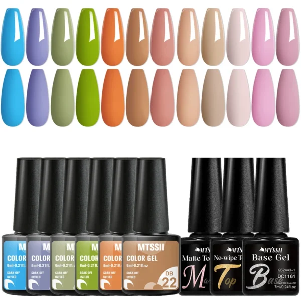 15Pcs Gel Nail Kit - Autumn Colors, Semi-Permanent Soak Off UV LED - Image 2