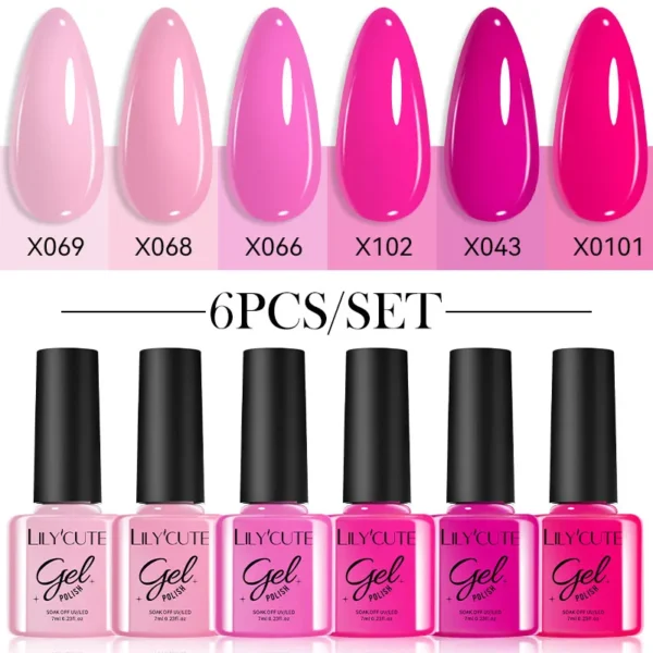 LILYCUTE 6pcs 7ml Autumn Gel Nail Kit - Red Brown Soak Off UV Nail Polish