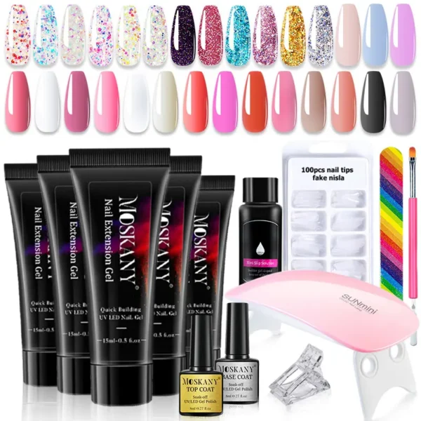 Gel Nail Kit with 6W LED Lamp, Nail Tips, 3D Design Tools for Extensions & Beginners