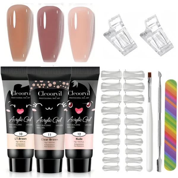 9in1 Gel Nail Kit - 15ml Poly Gel Set with Tools, Quick Builder & Soak Off - Image 4