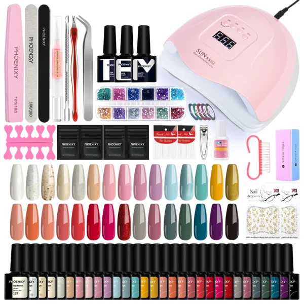 Gel Nail Kit 30pcs with 80W UV LED Lamp & Complete Manicure Set