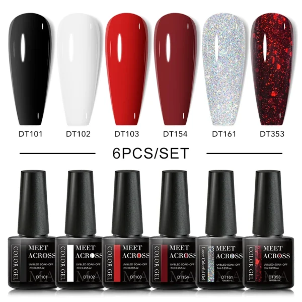 Nail Kit Set Glitter Gel Polish UV With Base & Top Coat