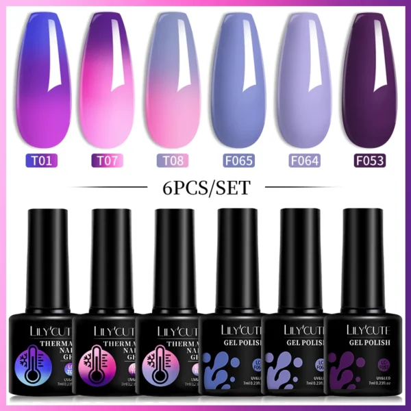 LILYCUTE 6PCs Thermal Gel Nail Kit - Temperature Changing Soak Off - Image 2