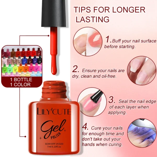LILYCUTE 20Pcs Autumn Red Brown Gel Nail Polish Kit Varnish Set - Image 5