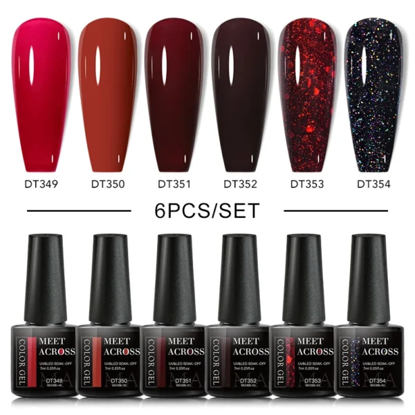Nail Kit Set Glitter Gel Polish UV With Base & Top Coat - Image 2