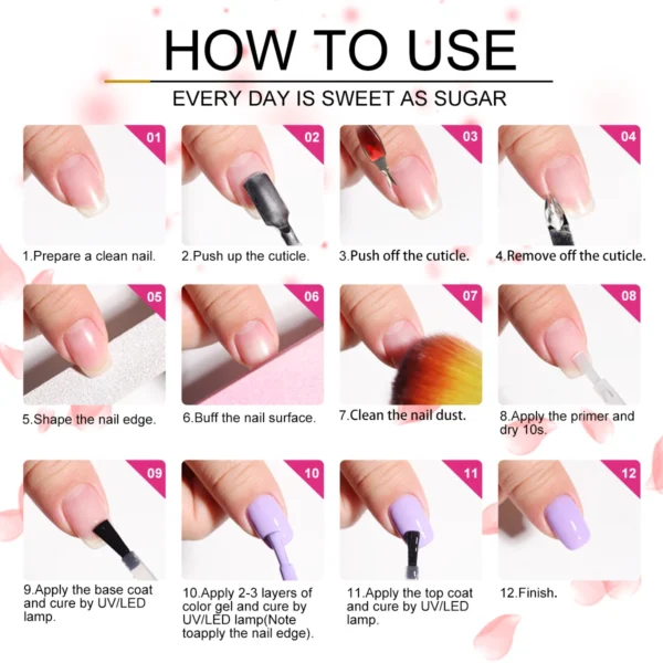 9pc Nail Kit Set with UV Gel, Base, Top Coat, Decoration - Image 6