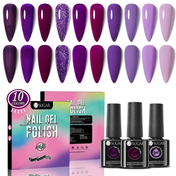 Nail Kit Set 10Pcs - Professional Gel Polish Nude Purple Colors - Image 2