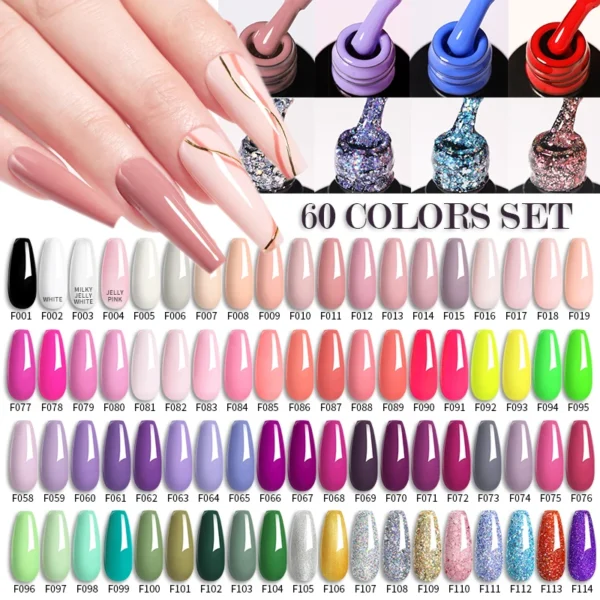 LILYCUTE Gel Nail Kit 20/60Pcs Nude Pink Glitter UV Manicure Set