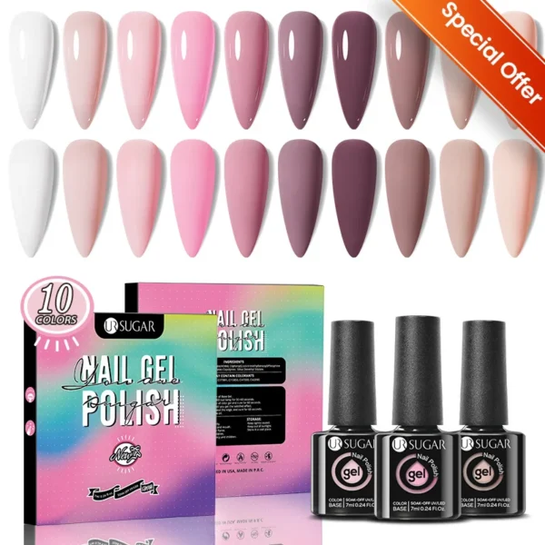 Nail Kit Set 10Pcs - Professional Gel Polish Nude Purple Colors