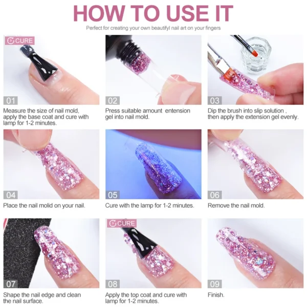 Gel Nail Kit with 6W LED Lamp, Nail Tips, 3D Design Tools for Extensions & Beginners - Image 5
