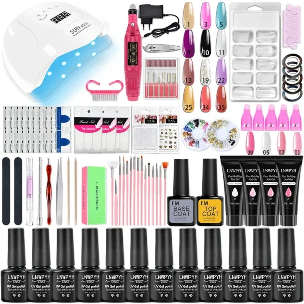 Gel Nail Kit for Quick Extension with LED Lamp & Portable Automatic Polish Machine