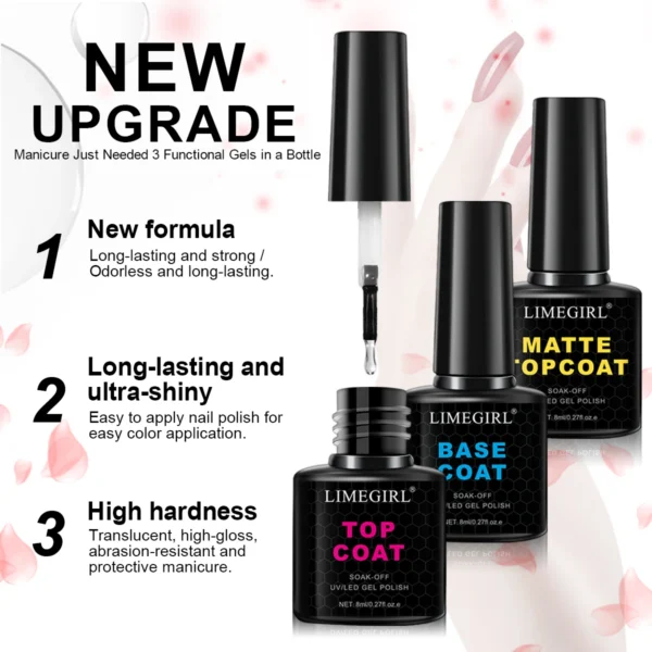 9pc Nail Kit Set with UV Gel, Base, Top Coat, Decoration - Image 3