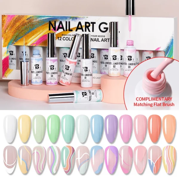 Nail Kit Set Pastel Liner Gel Polish Soak Off UV Long Lasting - Image 2