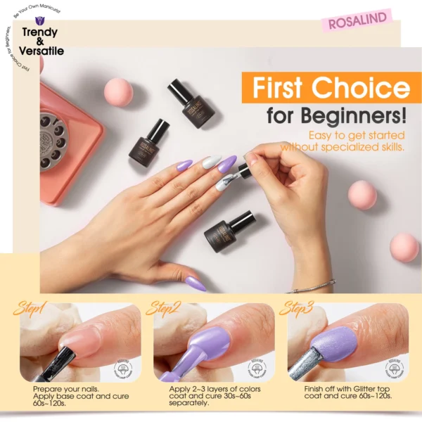 Nail Kit Set 24PCS Gel Polish With Glitter Top Coat & UV Lamp - Image 8