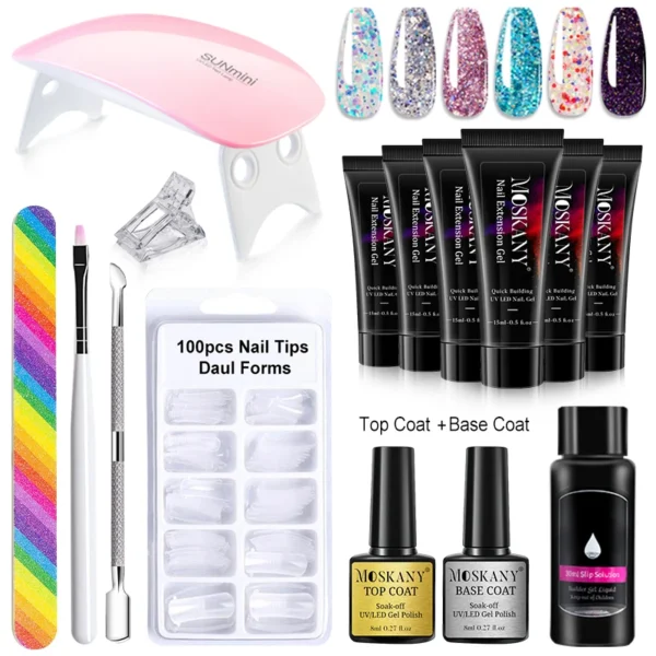 Gel Nail Kit with 6W LED Lamp, Nail Tips, 3D Design Tools for Extensions & Beginners - Image 2