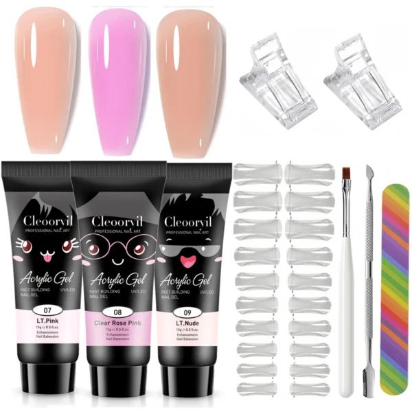 9in1 Gel Nail Kit - 15ml Poly Gel Set with Tools, Quick Builder & Soak Off - Image 3