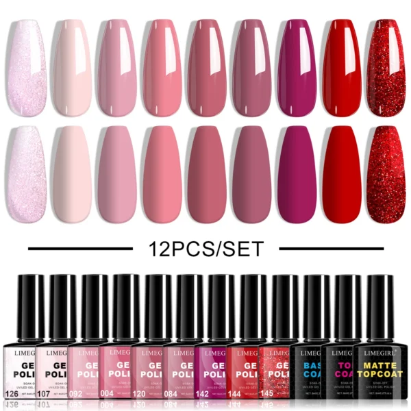 9pc Nail Kit Set with UV Gel, Base, Top Coat, Decoration