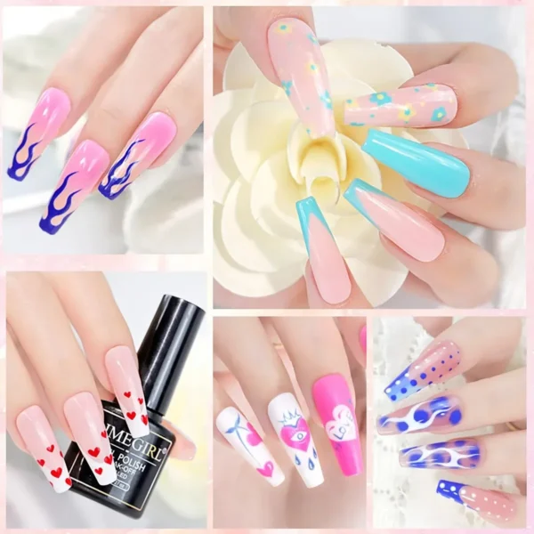 6Pcs Gel Nail Kit - Pure Color & Glitter UV LED Polish Set - Image 6