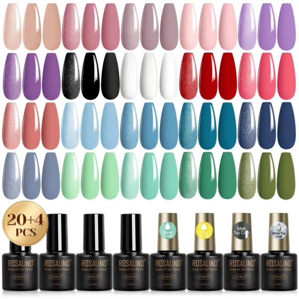 Nail Kit Set 24PCS Gel Polish With Glitter Top Coat & UV Lamp - Image 2