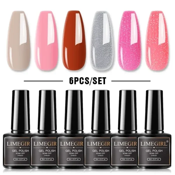 6Pcs Gel Nail Kit - Pure Color & Glitter UV LED Polish Set