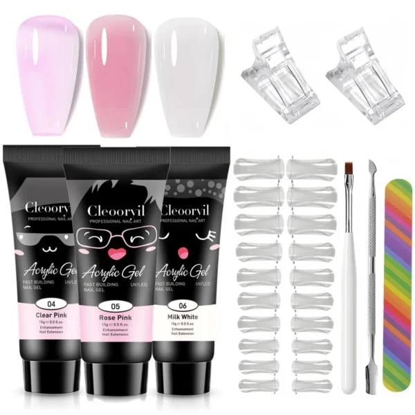 9in1 Gel Nail Kit - 15ml Poly Gel Set with Tools, Quick Builder & Soak Off - Image 2