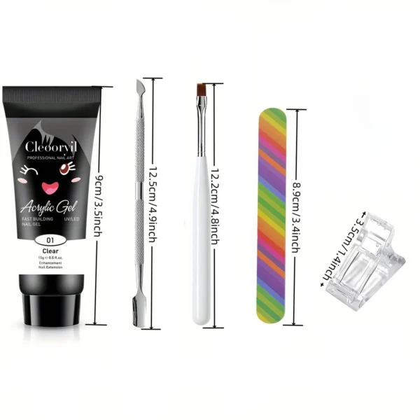 9in1 Gel Nail Kit - 15ml Poly Gel Set with Tools, Quick Builder & Soak Off - Image 5