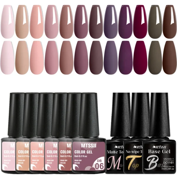 15Pcs Gel Nail Kit - Autumn Colors, Semi-Permanent Soak Off UV LED