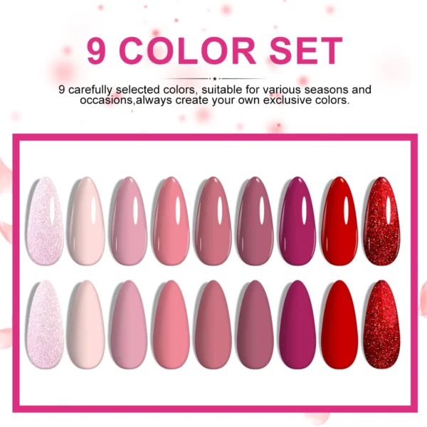 9pc Nail Kit Set with UV Gel, Base, Top Coat, Decoration - Image 2