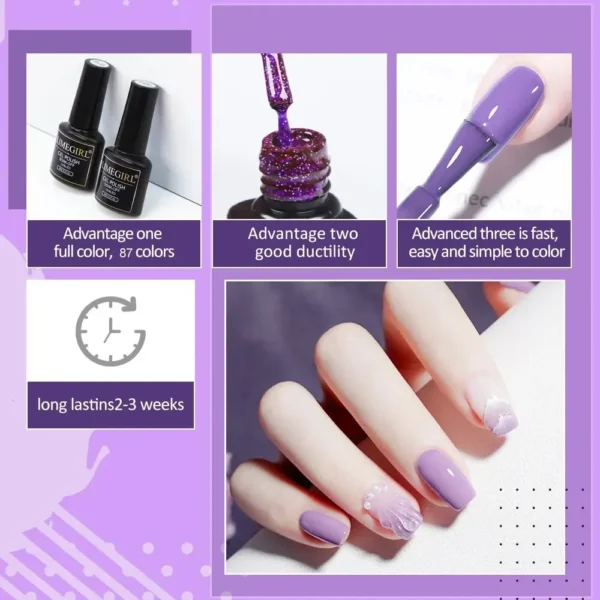 6Pcs Gel Nail Kit - Pure Color & Glitter UV LED Polish Set - Image 3