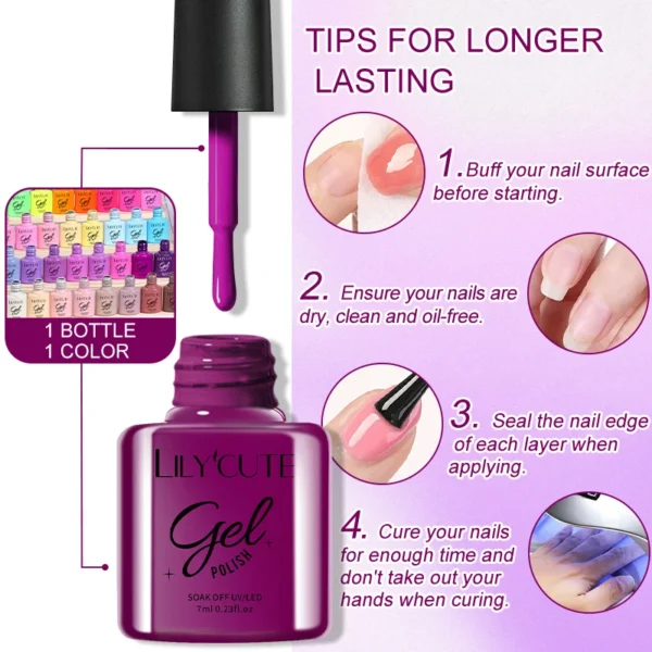 LILYCUTE 6pcs 7ml Autumn Gel Nail Kit - Red Brown Soak Off UV Nail Polish - Image 6