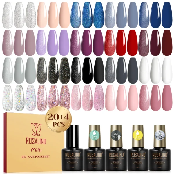 Nail Kit Set 24PCS Gel Polish With Glitter Top Coat & UV Lamp