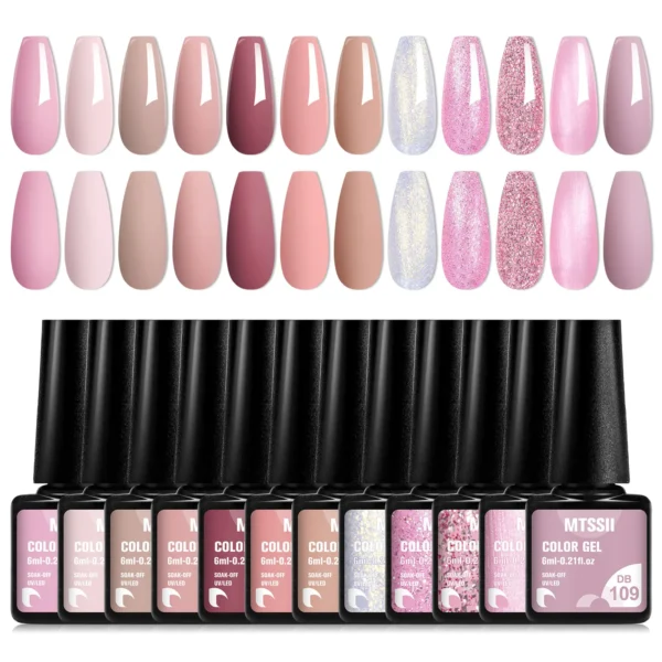 Nail Kit Set 12Pcs Glitter Autumn Colors Soak Off UV Varnish